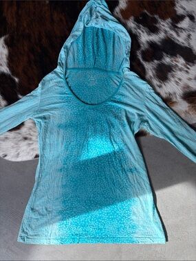 Prana Turquoise Hooded Long Sleeve Scoop Neck Top